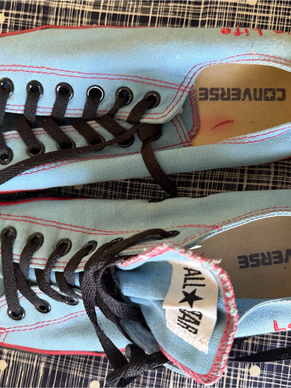 Converse Light Blue Canvas Low Top Sneakers with Black Laces